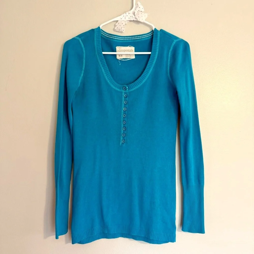 y2k henley long sleeve scoop neck tunic top - Picture 4 of 5